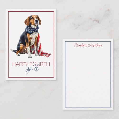 4th July Patriotic Hound Dog Personalized Note Card