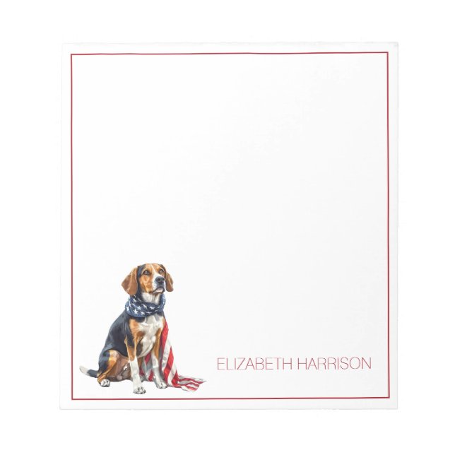 4th July Patriotic Hound Dog Personalized Notepad (Front)