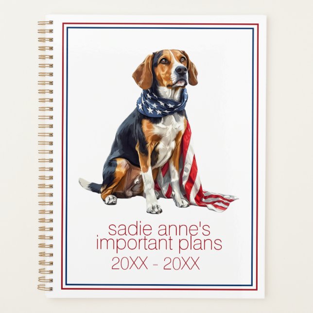 4th July Patriotic Hound Dog Personalized Planner (Front)