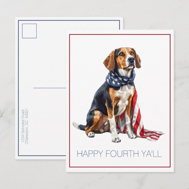 4th July Patriotic Hound Dog Personalized Postcard (Front/Back)