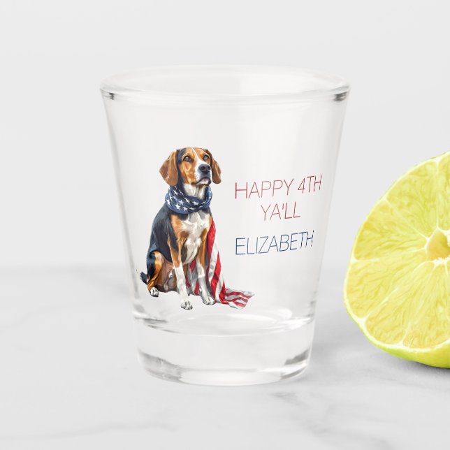 4th July Patriotic Hound Dog Personalized Shot Glass (Front)
