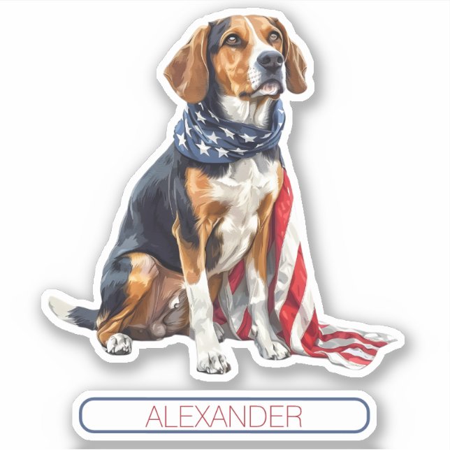 4th July Patriotic Hound Dog Personalized Sticker (Front)
