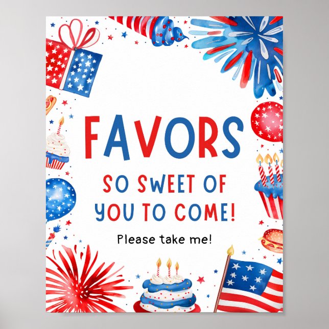 4th July Patriotic Red White and Blue Favors Sign (Front)