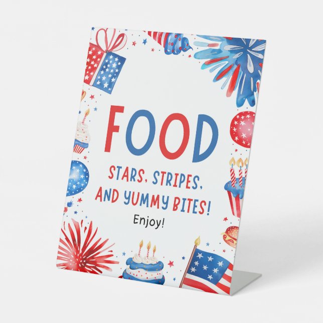 4th July Patriotic Red White and Blue Food Sign (Front)