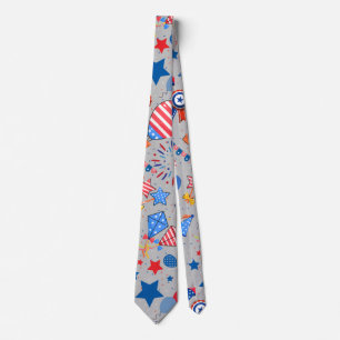 4th July Pattern 04x4 LGrey BG Neck Tie