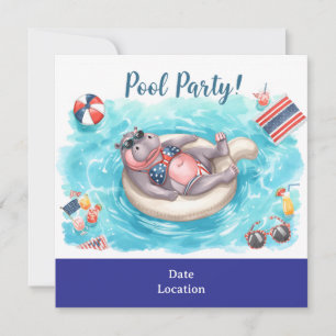 4th July Pool Party with Hippo in Bikini Save The Date