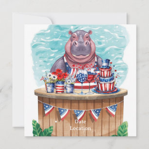 4th July Pool Party with Hippo in Bikini Save The Date