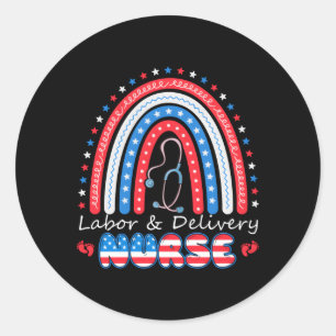 4Th July Rainbow Stethoscope Patriotic Labor Deliv Classic Round Sticker