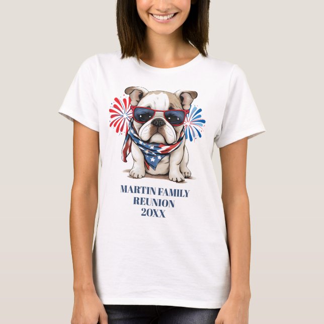 4th July Red Blue Bulldog Family Reunion T-Shirt (Front)