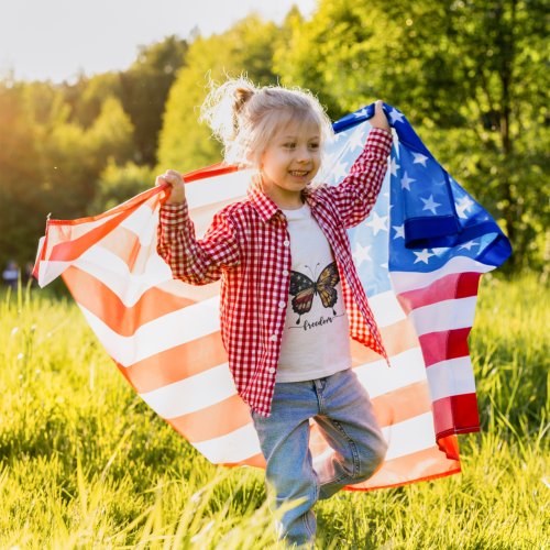 4th July Red Blue White Stars Butterfly Freedom  Baby T_Shirt