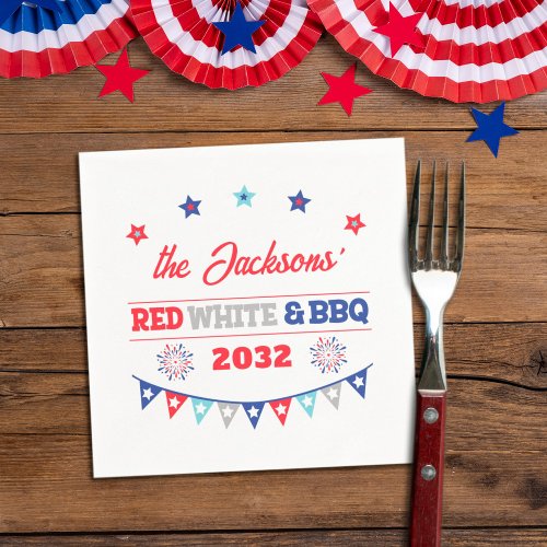 4th july Red white and BBQ family name patriotic Napkins