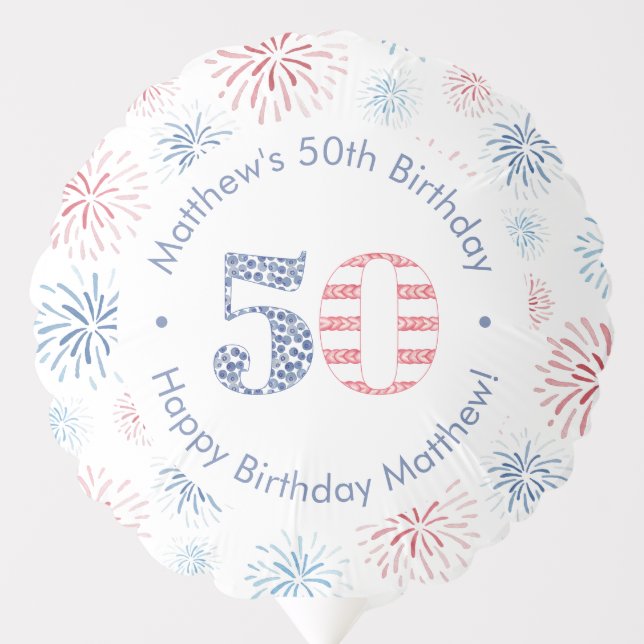 4th July Red White And Blue 50th Birthday Party Balloon (Front)