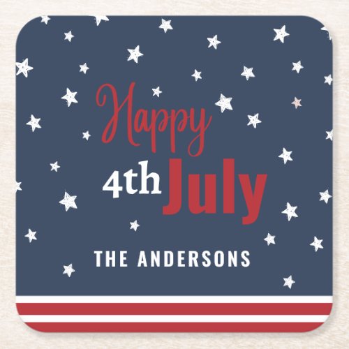 4th july red white and blue gift square paper coaster