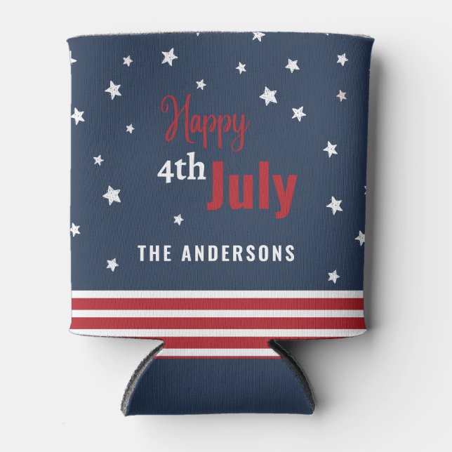 4th july red white and blue party can cooler (Front)
