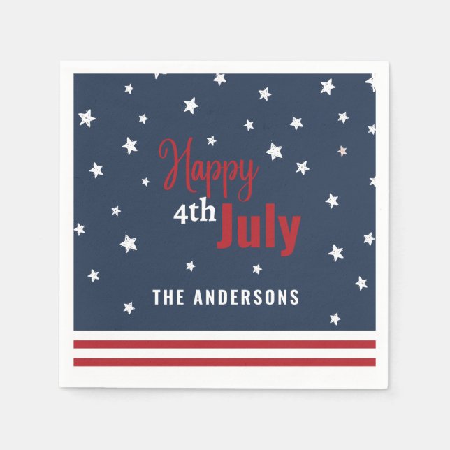 4th july red white and blue party celebration napkins (Front)