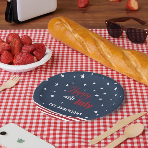 4th july red white and blue party paper plates