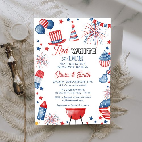 4th July Red White and Due Baby Shower Invitation