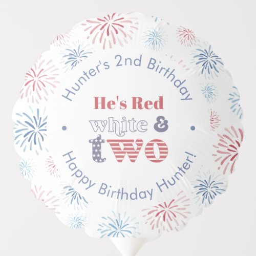 4th July Red White And Two 2nd Birthday Party Balloon