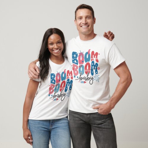 4TH JULY RETRO BOOM BOOM BABY FIREWORKS T_Shirt