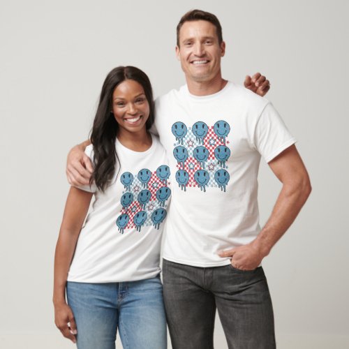 4TH JULY RETRO GROOVY SMILEY FACE TYPOGRAPHY T_Shirt