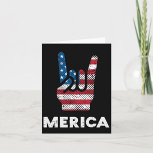 4th July Rock Hand Merica Flag America Rocker Men Card