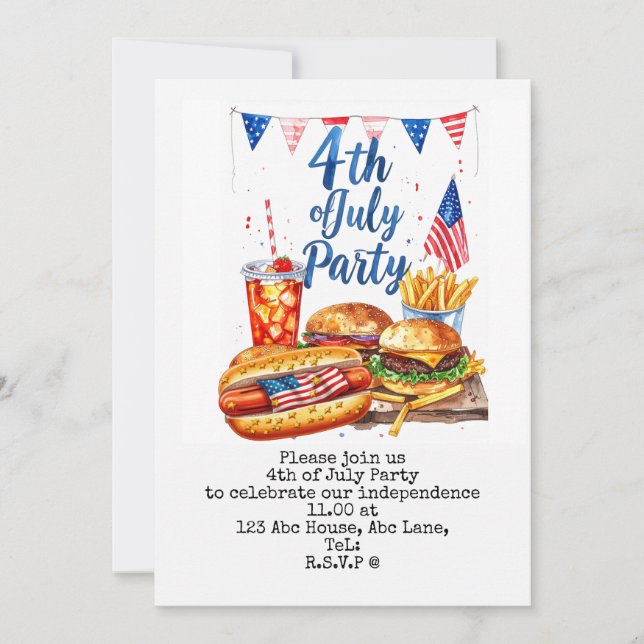  4th July Save the Date  Independence Day party   Invitation (Front)