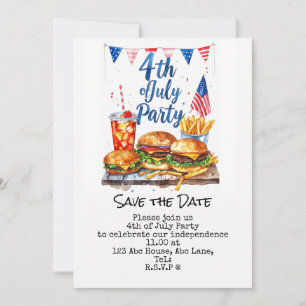  4th July Save the Date  Independence Day party   Invitation