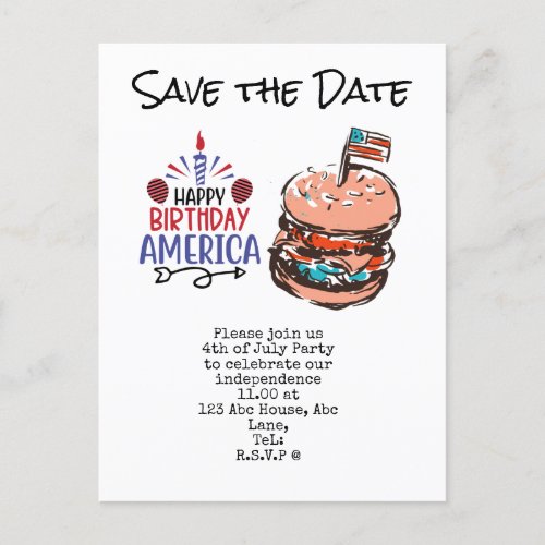  4th July Save the Date  Independence Day party  P Postcard