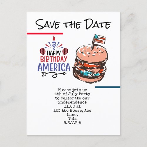  4th July Save the Date  Independence Day party   Postcard