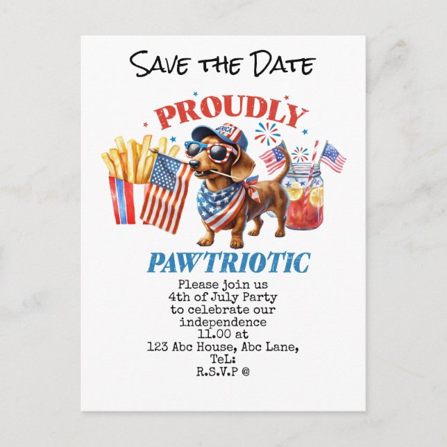  4th July Save the Date  Independence Day party   Postcard (Front)