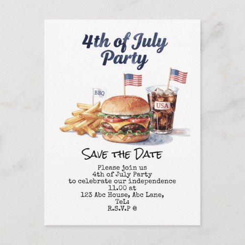 4th July Save the Date Independence Day party Postcard 4th July Save the Date Independence Day party Postcard