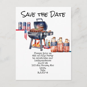  4th July Save the Date  Independence Day party   Postcard