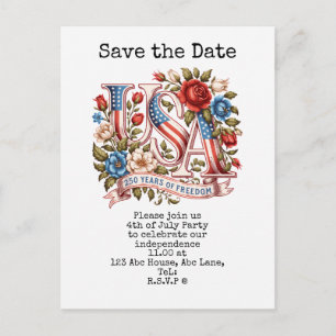  4th July Save the Date  Independence Day party   Postcard