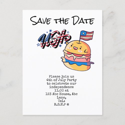  4th July Save the Date  Independence Day party    Postcard