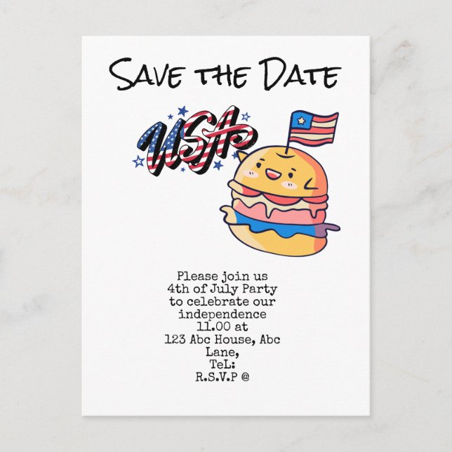  4th July Save the Date  Independence Day party    Postcard (Front)