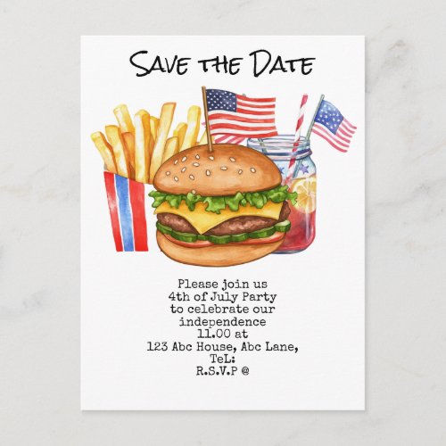 4th July Save the Date Independence Day party Postcard 4th July Save the Date Independence Day party Postcard
