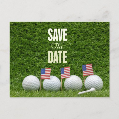 4th July save the date  with flag America for golf Postcard