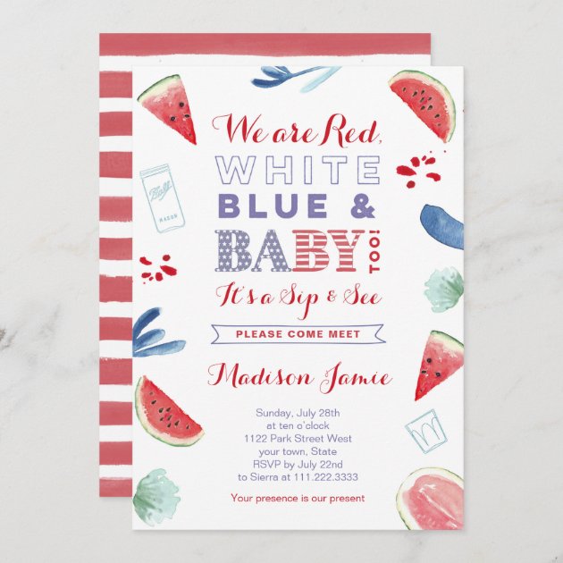 4th of July Meet New Baby Invitation New Baby fireworks baby shower invite 4th of July Sip & See Invitation Patriotic Sip and See Invite