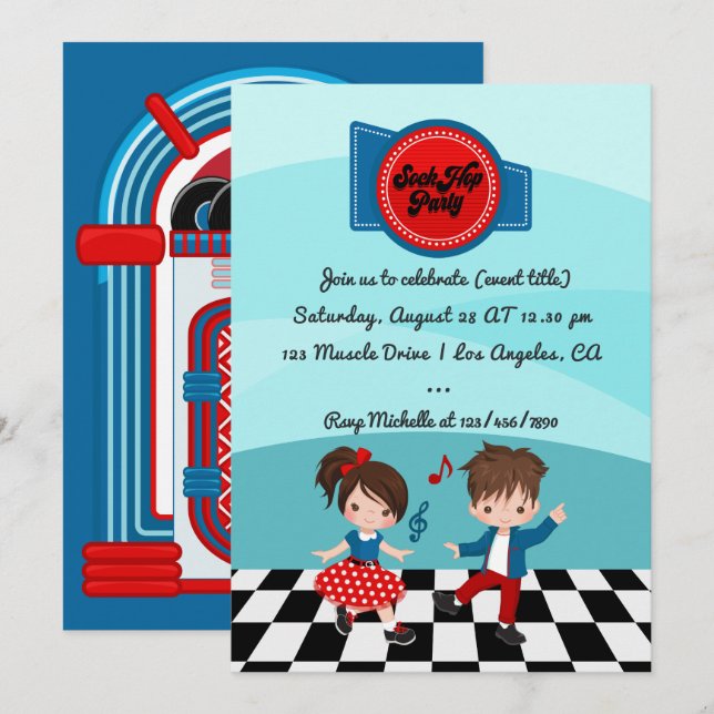 4th July Sock Hop Party Invitation (Front/Back)
