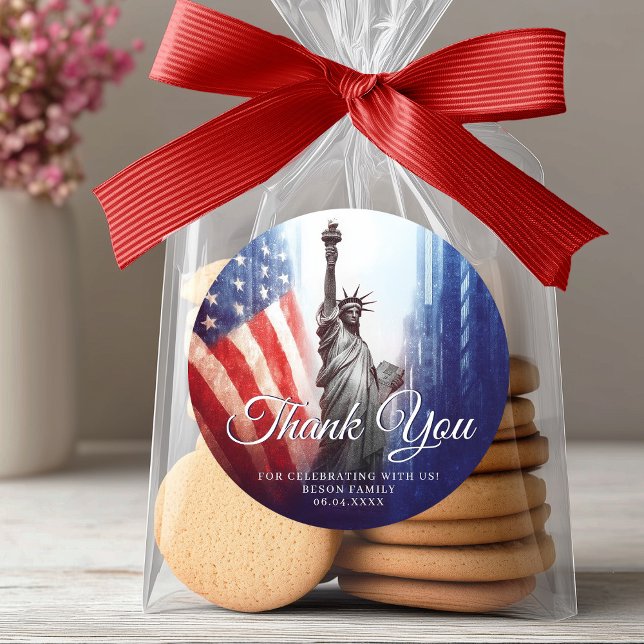 4th July Statue of Liberty America Thank You Favor Classic Round Sticker (4th July Statue of Liberty America Thank You Favor Classic Round Sticker)