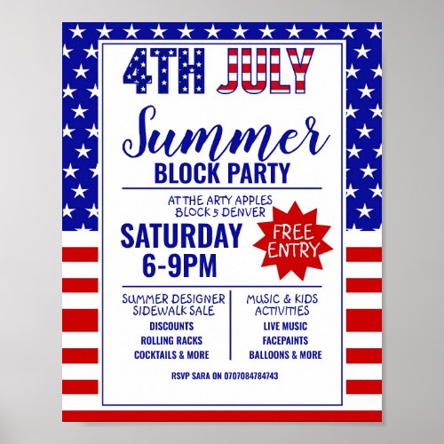 4th July summer block party small business event Poster