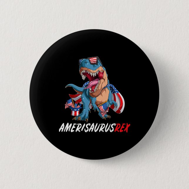 4th July T Rex America Dinosaur Independence Day P Button (Front)