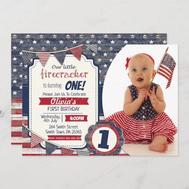 4th July Themed Custom Photo Invitation (Front/Back)
