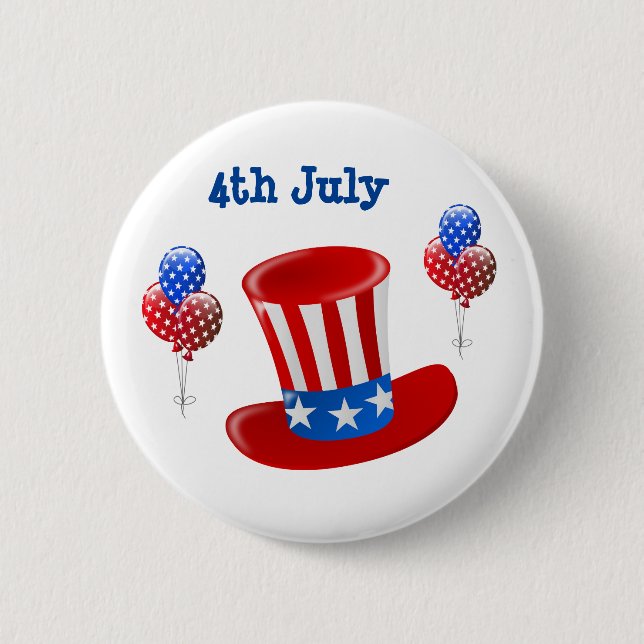 4th July Uncle Sam Hat and Balloons Button (Front)