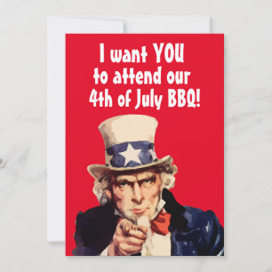 4TH JULY UNCLE SAME BBQ PARTY CUSTOM Invitations