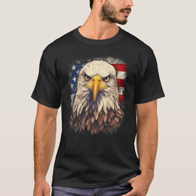 4th July US Flag Bald Eagle Proud American Men Wom T-Shirt (Front)