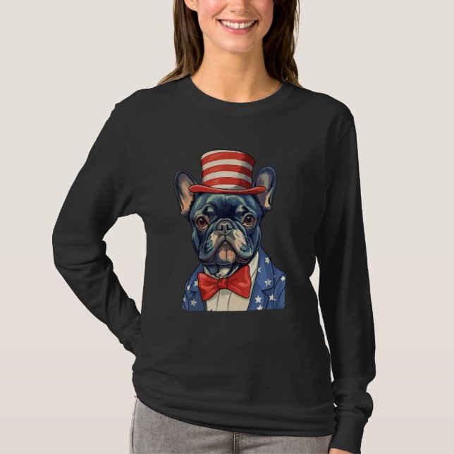4th July US Flag Patriotic Designs  French Bulldog T-Shirt (Front)