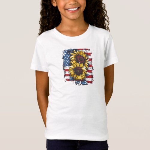 4th July Young Girls Sunflower T_Shirt