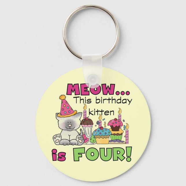 4th Kitten Birthday T-shirts and Gifts Keychain (Front)