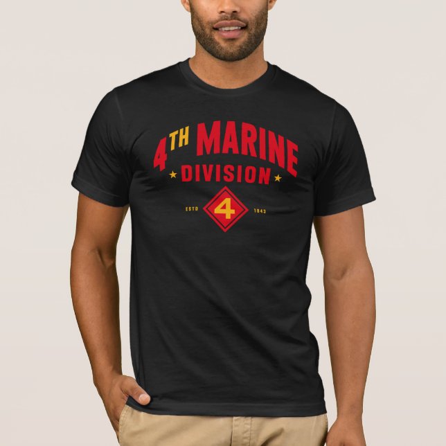 4th Marine Division "Fighting Fourth" Black T-Shirt (Front)